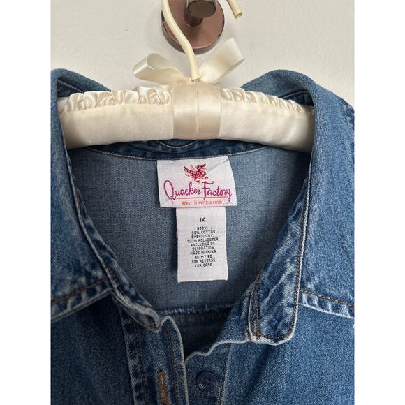 Rare Quacker Factory women's 1x denim button-up shirt embroidered ladybugs - Picture 9 of 12